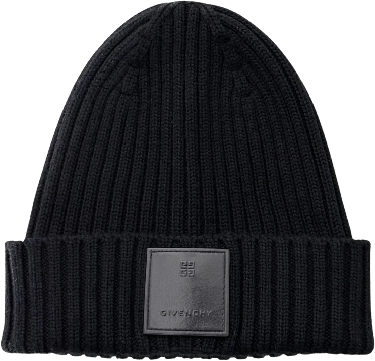 Givenchy Givenchy Logo-Patch Wool Beanie Black