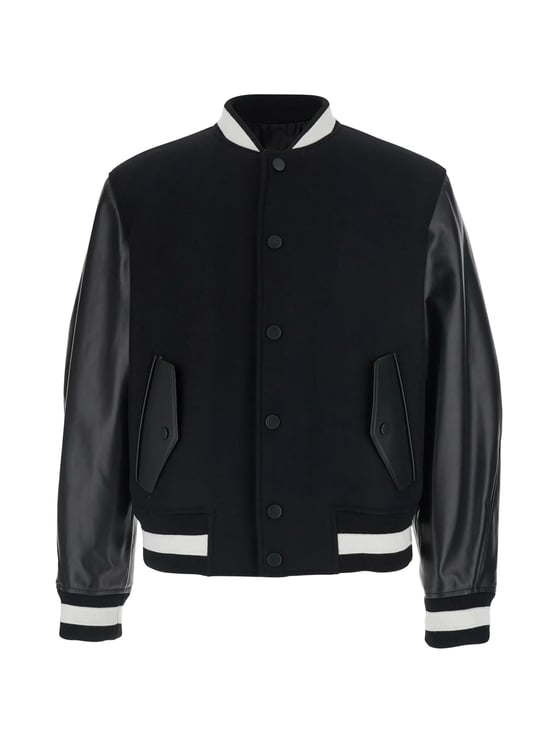 Givenchy Wool Varsity Contrast Leather Sleeves Blazer
