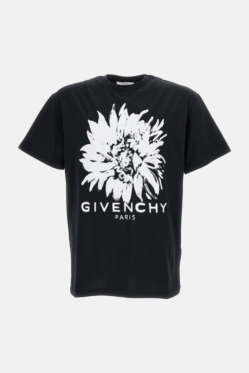 Givenchy Contrast Floral Print Cotton T-Shirt with Ribbed Collar