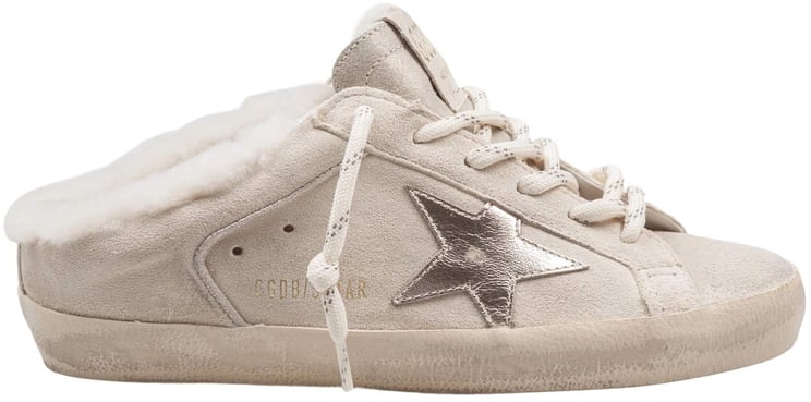 Golden Goose Golden goose super star double-quarter suede mules in white and platinum