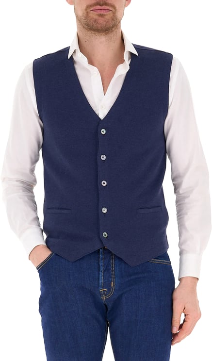 Gran Sasso Deep Blue Tailored Cotton V-Neck Gilet