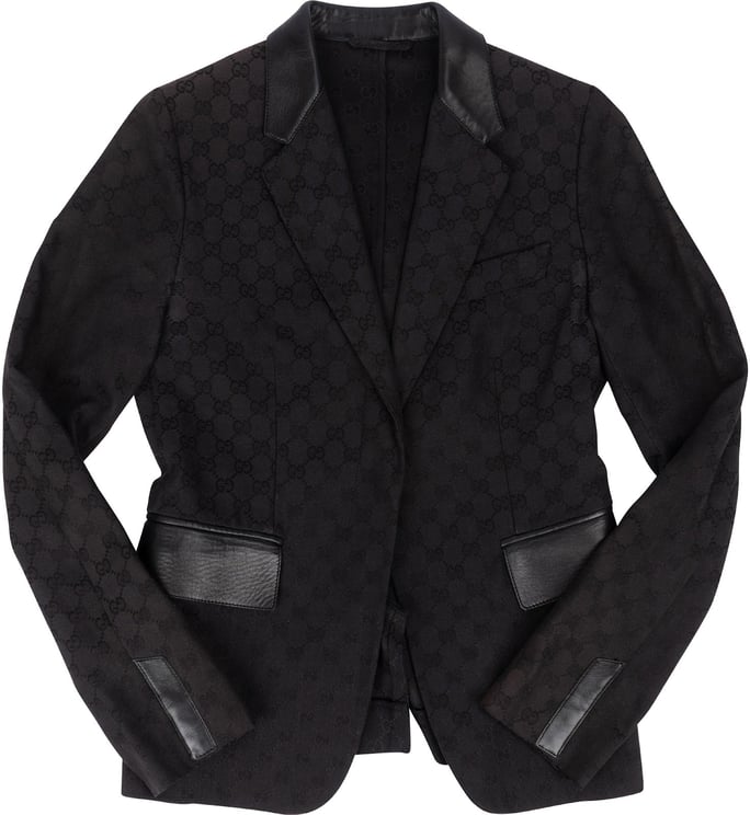 Gucci Gucci Black GG Monogram Leather Trim Blazer (D34 / IT40)