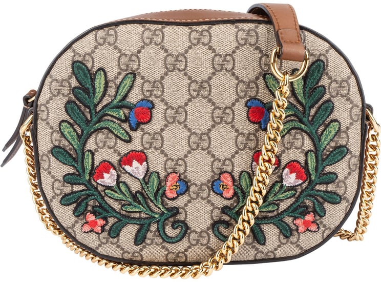 Gucci Gucci Monogram GG Supreme Floral Embroidered Chain Crossbody Bag