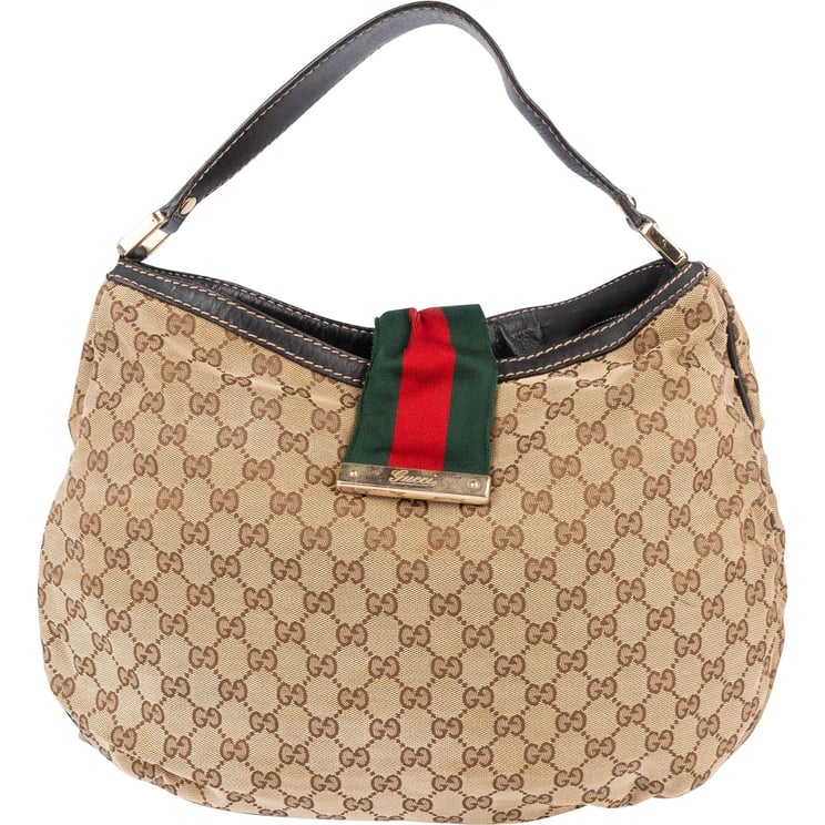 Gucci Gucci Monogram GG Canvas Sherry Line Web Hobo Handbag