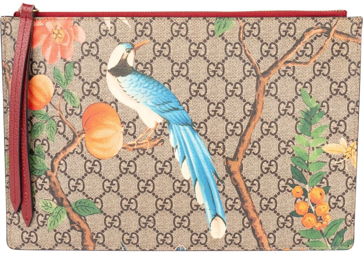 Gucci Gucci Monogram GG Supreme Floral Birds Canvas Tian Clutch