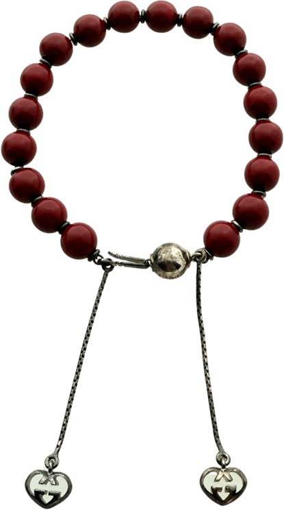 Gucci Gucci San Valentino Sterling Silver Wooden Bead Bracelet Bordeaux Red