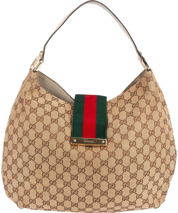 Gucci Gucci Monogram GG Canvas Web Hobo Shoulder Bag