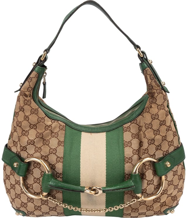 Gucci Gucci Monogram GG Web Stripe Horsebit Hobo Shoulder Bag