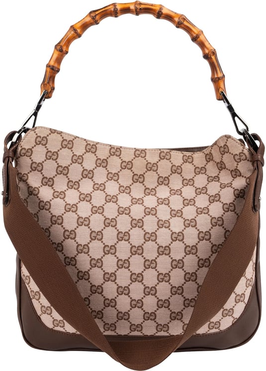 Gucci Gucci Monogram GG Canvas Bamboo Hobo Shoulder Bag