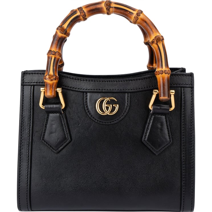 Gucci Gucci Black Leather Bamboo Diana Handbag