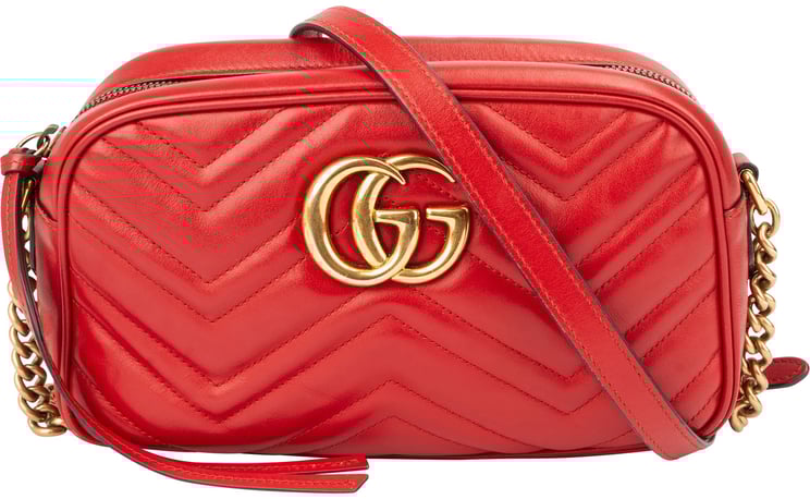 Gucci Gucci Red Leather Marmont GG Crossbody Bag