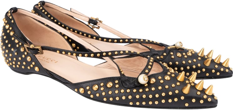 Gucci Gucci Black Leather Spikes Ballerinas (37)