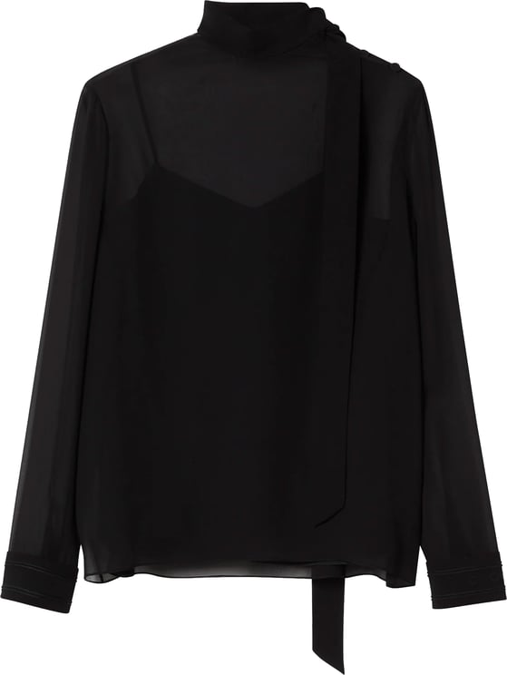 Gucci Black Sheer Silk Georgette Bow Top
