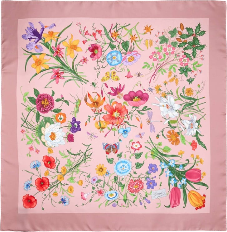 Gucci Pink Flora Red Twill Scarf