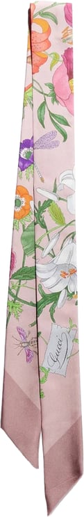 Gucci Pink Flora Red Twill Scarf