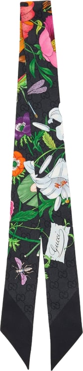 Gucci Black Flora Canvy Twill Scarf