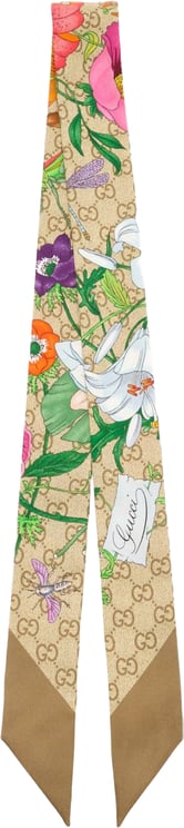 Gucci Beige Flora Canvy Twill Scarf