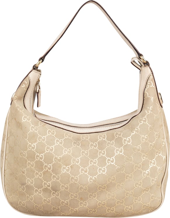 Gucci Gucci Gold Tone Suede GG Monogram Hobo Bag