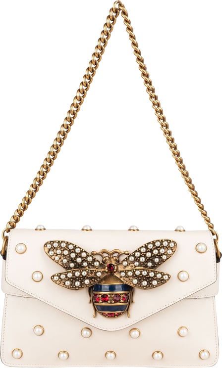 Gucci Gucci White Leather Queen Margaret Bee Shoulder Bag