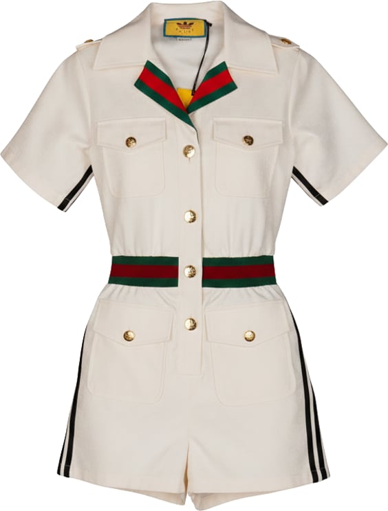 Gucci Gucci x Adidas White GG Monogram Cotton Jumpsuit (36)