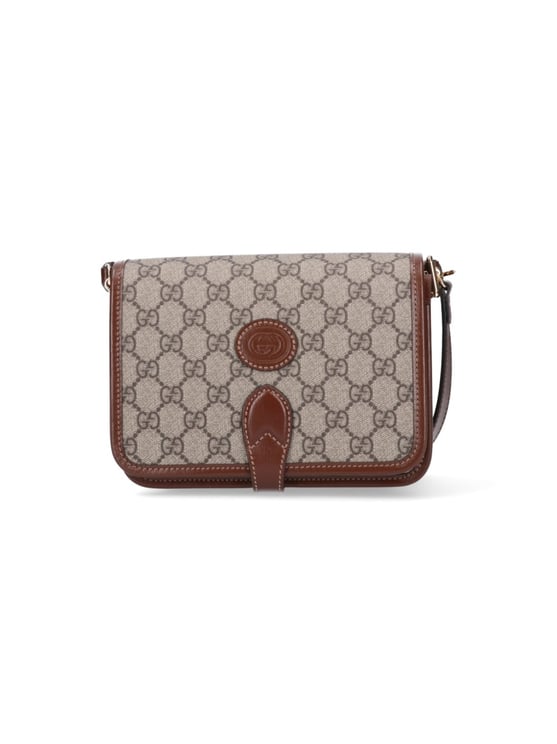 Gucci Mini Gg Supreme Fabric Shoulder Bag With Leather Accents