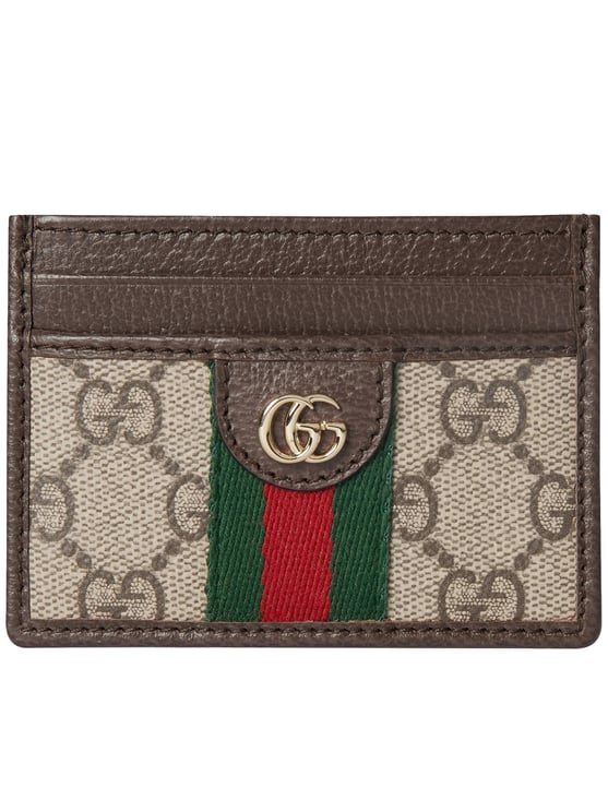 Gucci Gg Supreme Canvas Credit Card Case With Web Stripe And Gold Accents