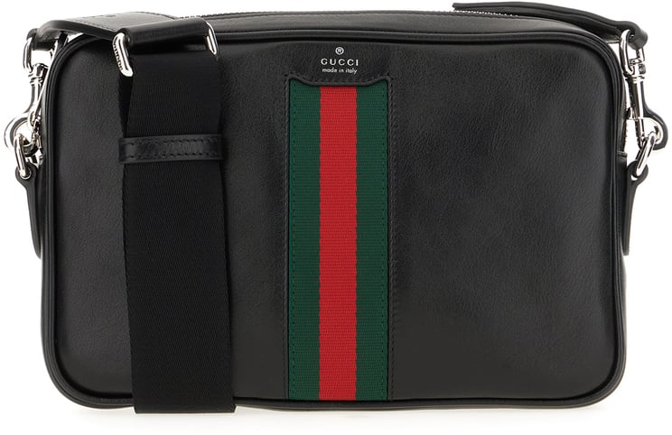 Gucci Gucci Black leather small Web Trademark crossbody bag