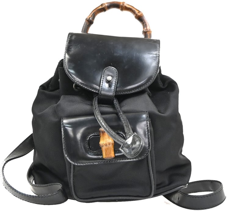 Gucci Gucci Vintage Bamboo Backpack Nylon and Patent Leather Mini