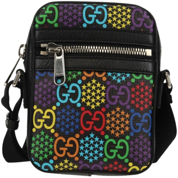 Gucci Gucci Front Zip Messenger Bag Psychedelic Print GG Coated Canvas Mini