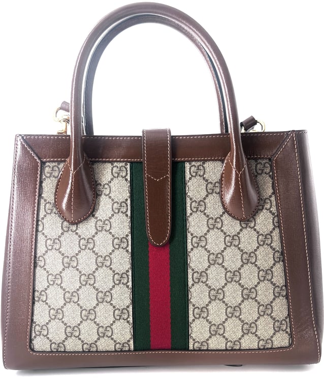 Gucci Gucci Ophidia Top Handle Tote GG Coated Canvas with Leather Small
