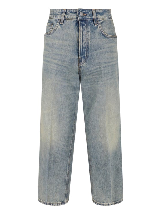 Haikure Blue Cotton Denim Straight-Leg Jeans With Five-Pocket Design