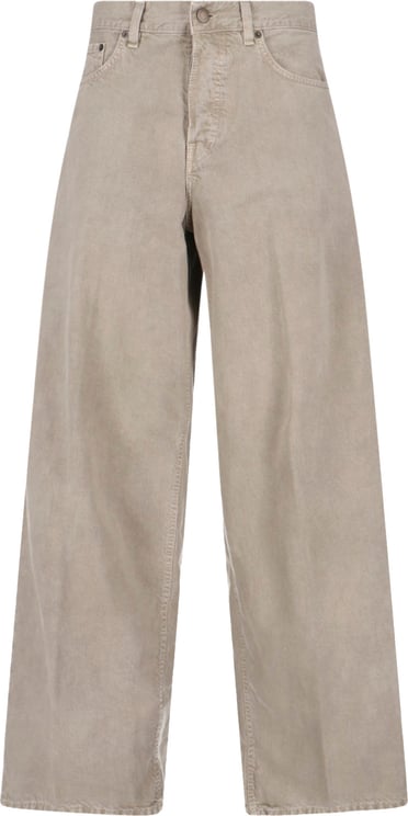 Haikure Wide-Leg Beige Denim And Linen Jeans With Five-Pocket Design