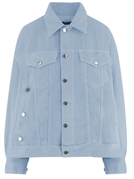 Haikure Light Blue Ribbed Cotton Jacket With Classic Collar