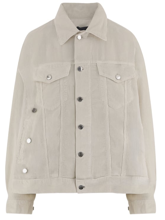 Haikure Cotton Velvet Jacket With Classic Collar And Ribbed Knit