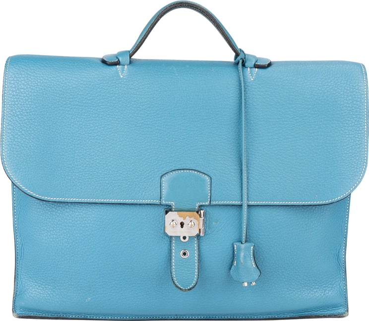 Hermès Hermès Blue Jean Togo Leather Sac A Depeches Business Handbag