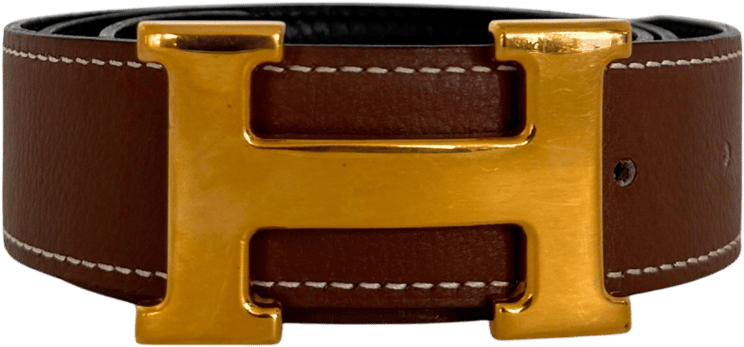 Hermès Hermès belt buckle H and reversible belt strap, brown/black, 70cm / very good