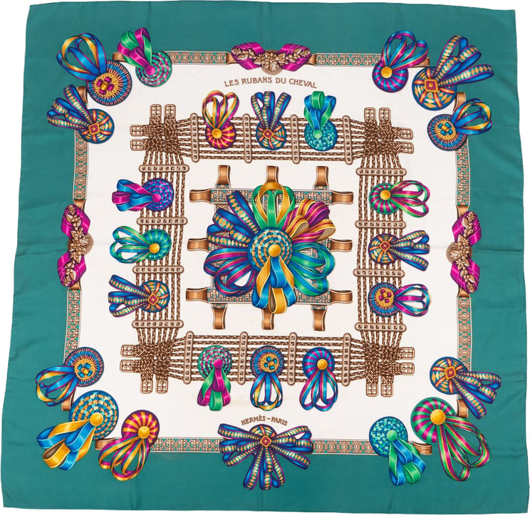 Hermès Hermès Les Rubans du Cheval Silk Carre 90 Scarf Tuch