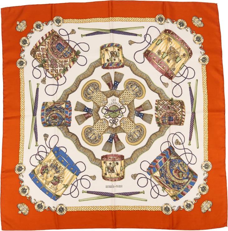 Hermès Hermès Les Tambours Silk Carre 90 Scarf Tuch
