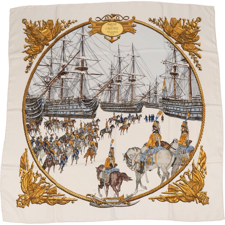 Hermès Hermès Marine & Cavalerie Silk Carre 90 Scarf Tuch