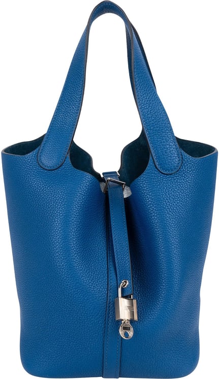 Hermès Hermès Bleu Tie Taurillon Clemence Palladium Picotin Lock 22 Handbag