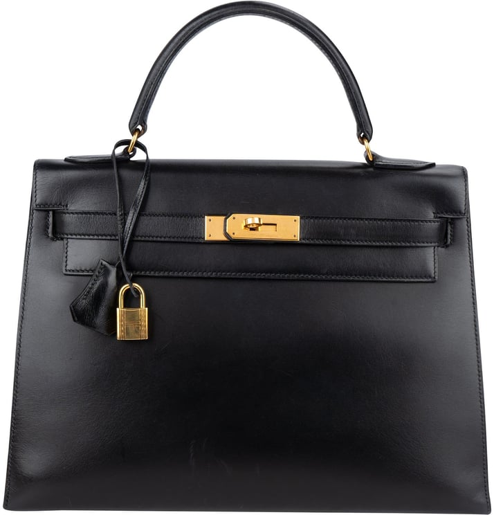 Hermès Hermès Noir Boxcalf Leather Kelly 32 Handbag