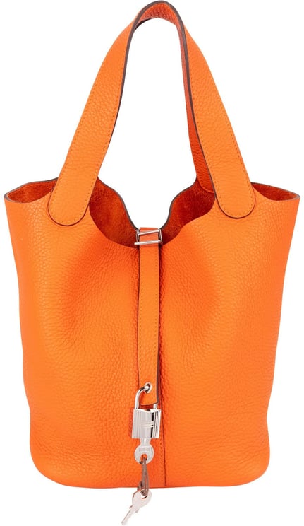 Hermès Hermès Orange Taurillon Clemence Palladium Picotin Lock 22 Handbag