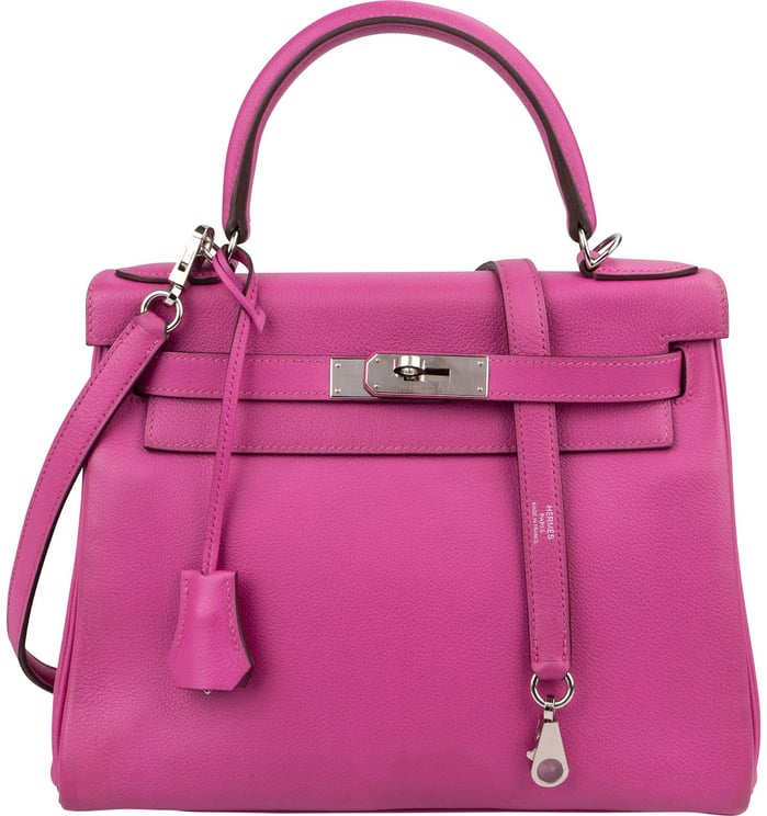 Hermès Hermès Pink Chevre Leather Palladium Kelly 28 Handbag