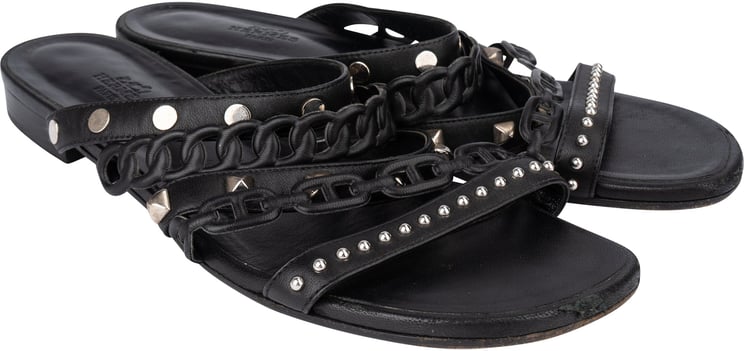 Hermès Hermès Black Leather Sandals (38,5)