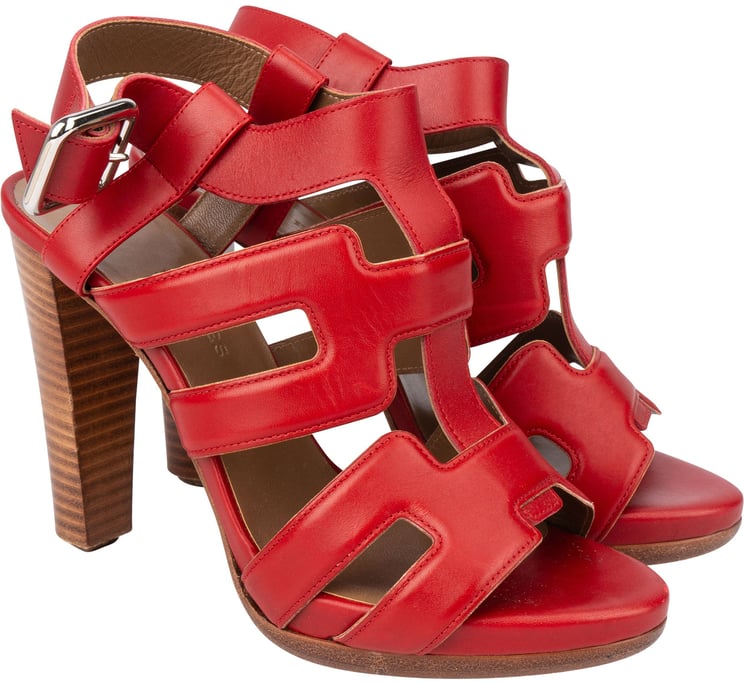 Hermès Hermès Rouge Leather Gladiator Sandals (35,5)