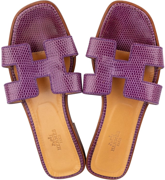 Hermès Hermès Purple Lizard Oran Sandals (36)