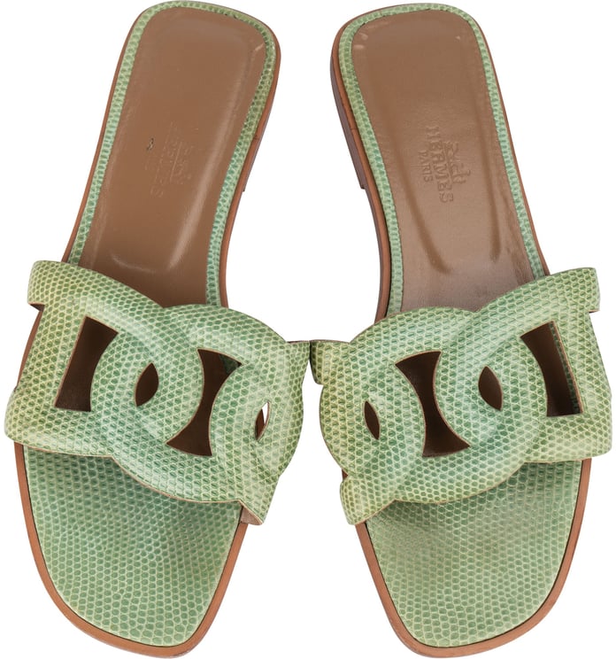 Hermès Hermès Green Lizard Leather Omaha Aloha Sandals (37)