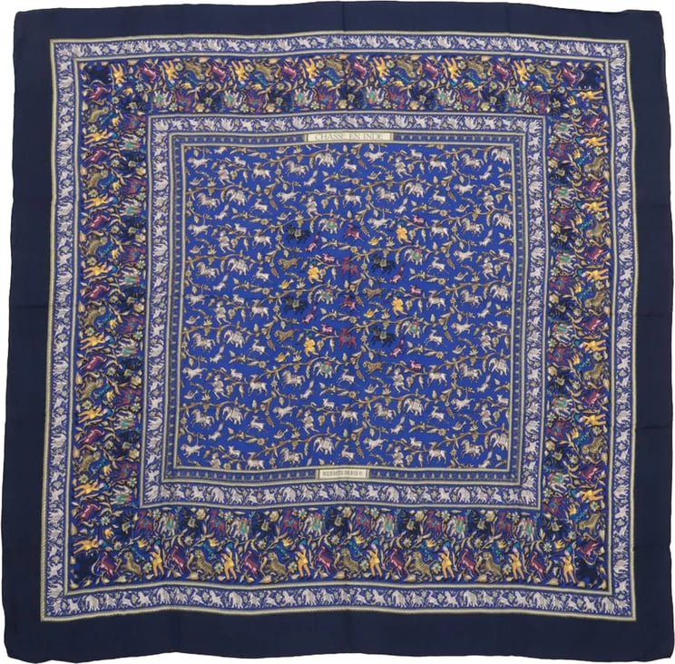 Hermès Hermès Carré Géant "CHASSE EN INDE" Cashmere & Silk Scarf in in Navy Blue