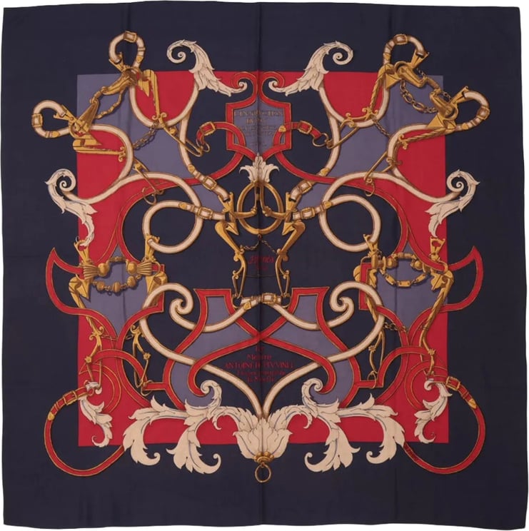 Hermès Hermès Carré Géant "L'INSTRUCTION DUROY" Cashmere & Silk Scarf in in Navy Blue x Red