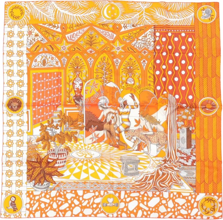 Hermès Hermès Carré 90 "La Danse des Amazones" Silk handkerchief in Orange